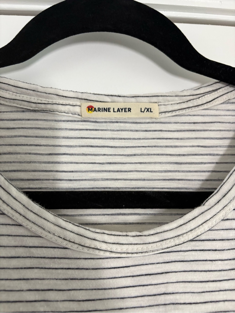 Marine Layer White & Black Striped Pocket Crew Neck T-Shirt L/XL Style 12016 - Picture 3 of 7